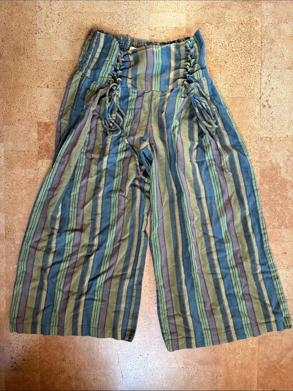 Striped 100% Cotton Cropped Wide-Leg Bottoms